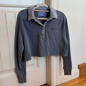 Calvin Klein grey/blue Button-Up Cropped Top